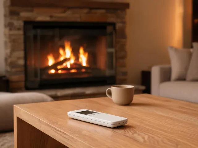 Remote thermostat paired with gas fireplace